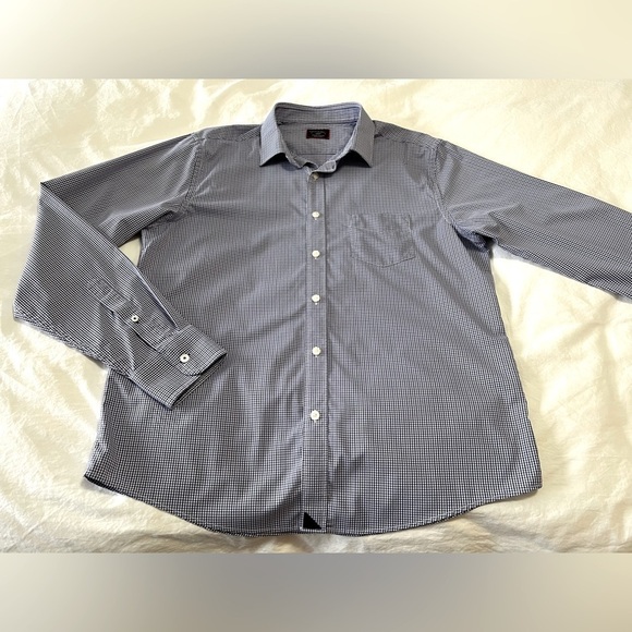UNTUCKit Men's Size Large Blue Gingham Check Plaid Dress shirt~ Button Front - Picture 2 of 9